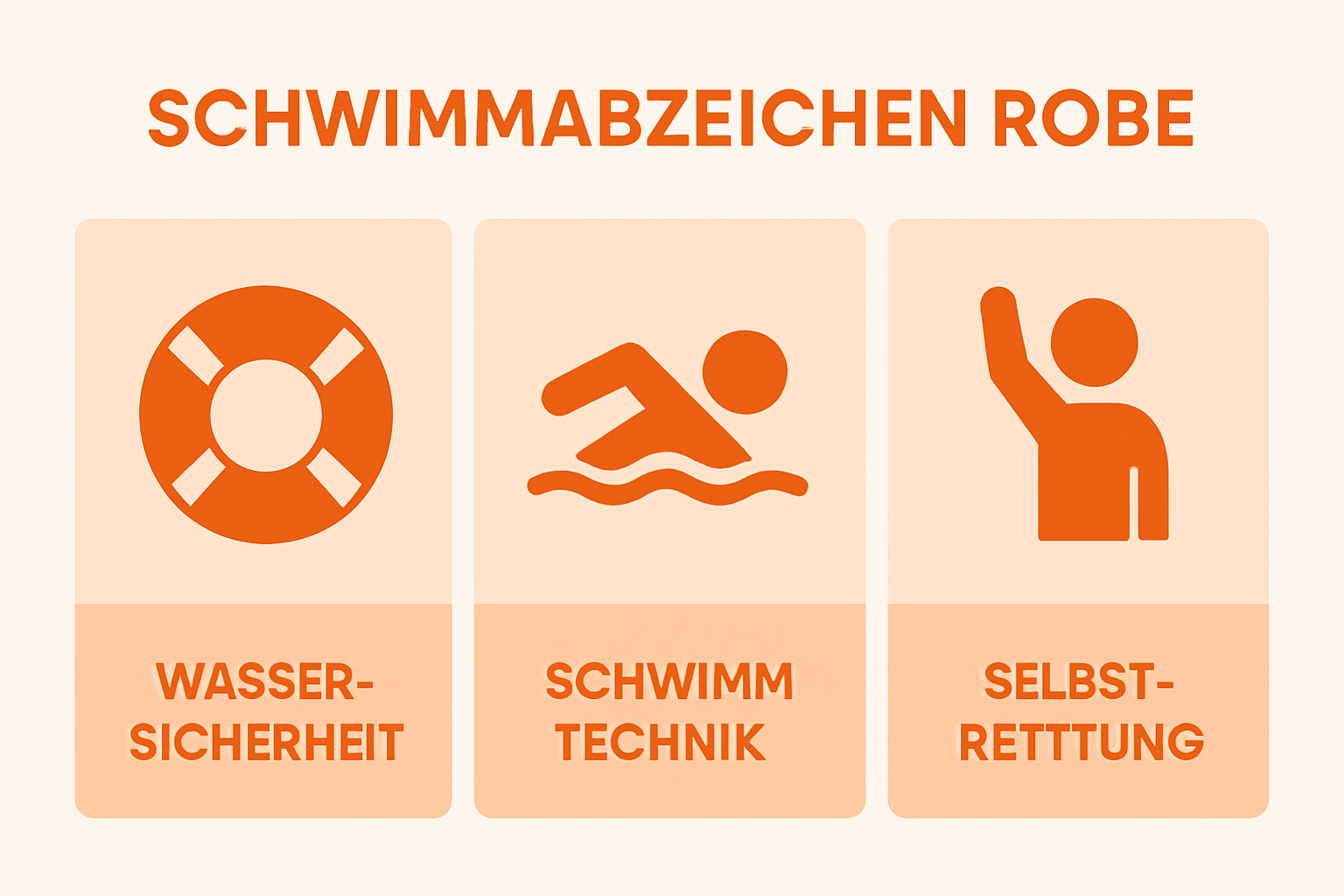 Vergleich der drei Hauptanforderungsbereiche des Schwimmabzeichens Robbe als einfache Symbole