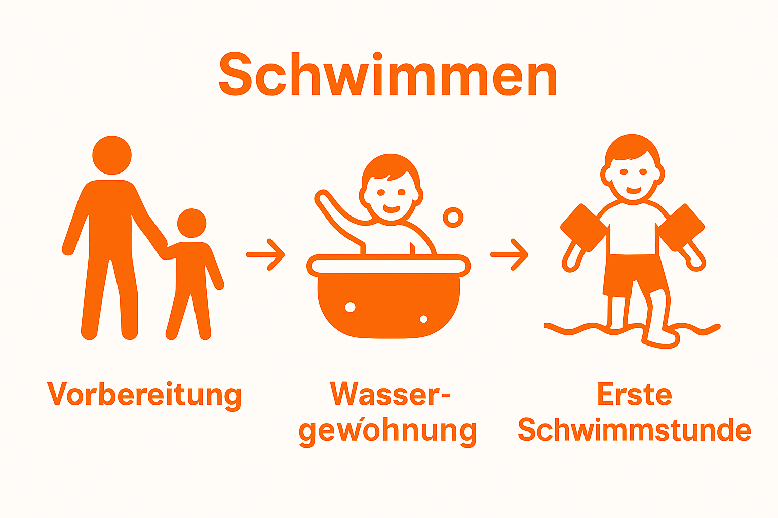 Infografik: Schritte vom Zuhause ins Schwimmbad für Dreijährige