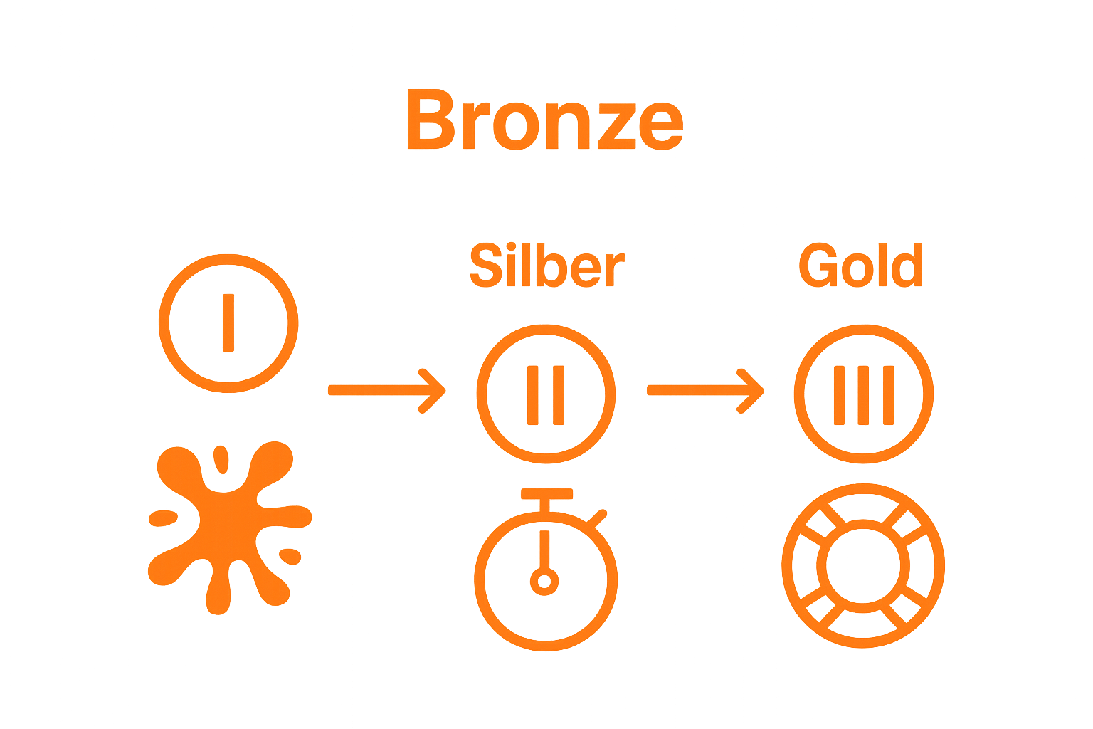 Icons showing Bronze, Silber, Gold swimming badge levels for adults