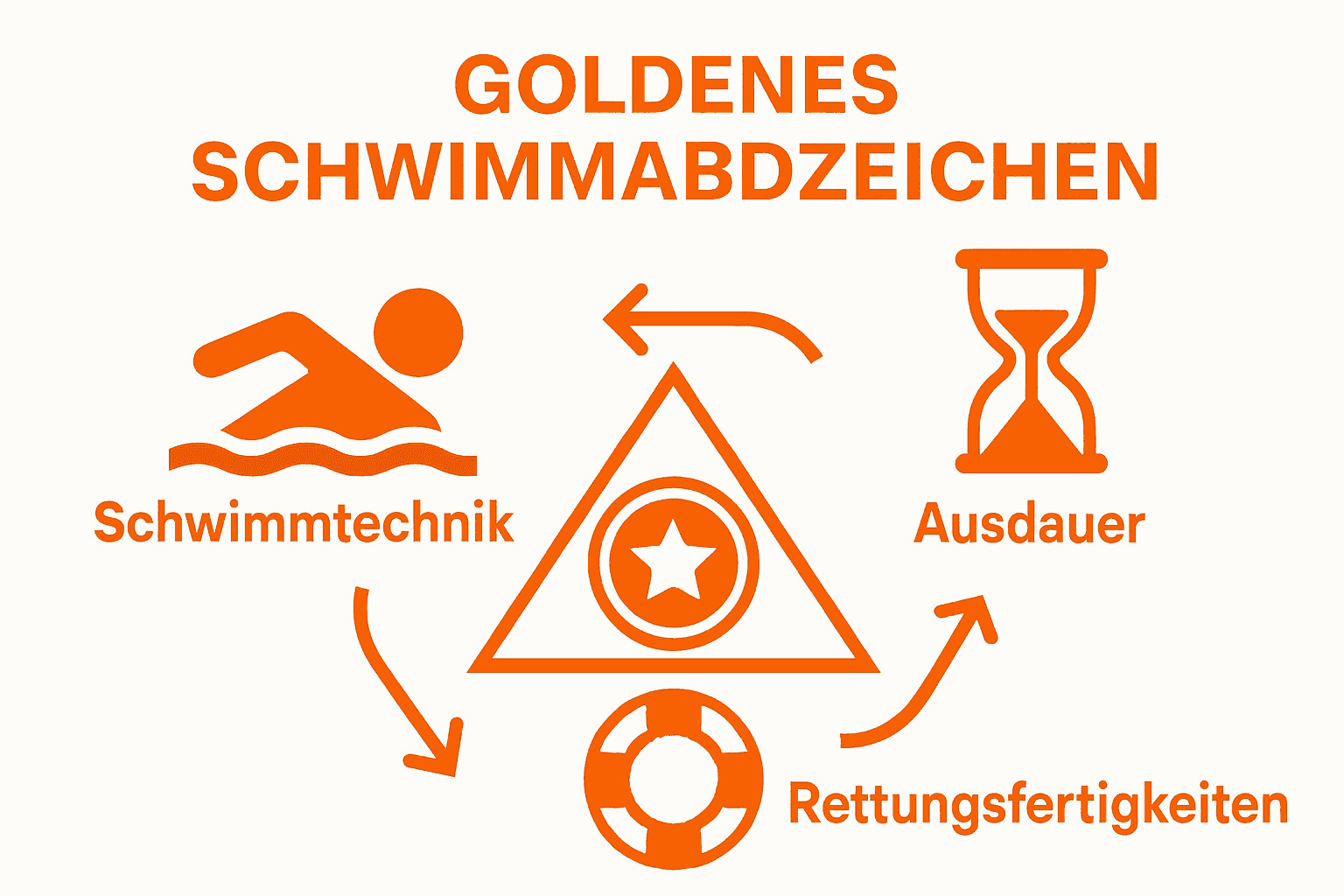 Visual triangles showing swimming, endurance, and rescue skill icons
