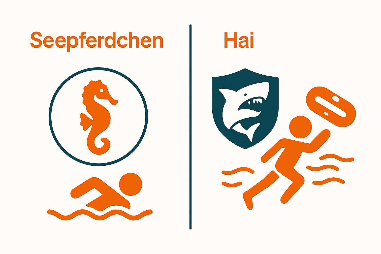 Infographic comparing Seepferdchen and Hai Schwimmabzeichen