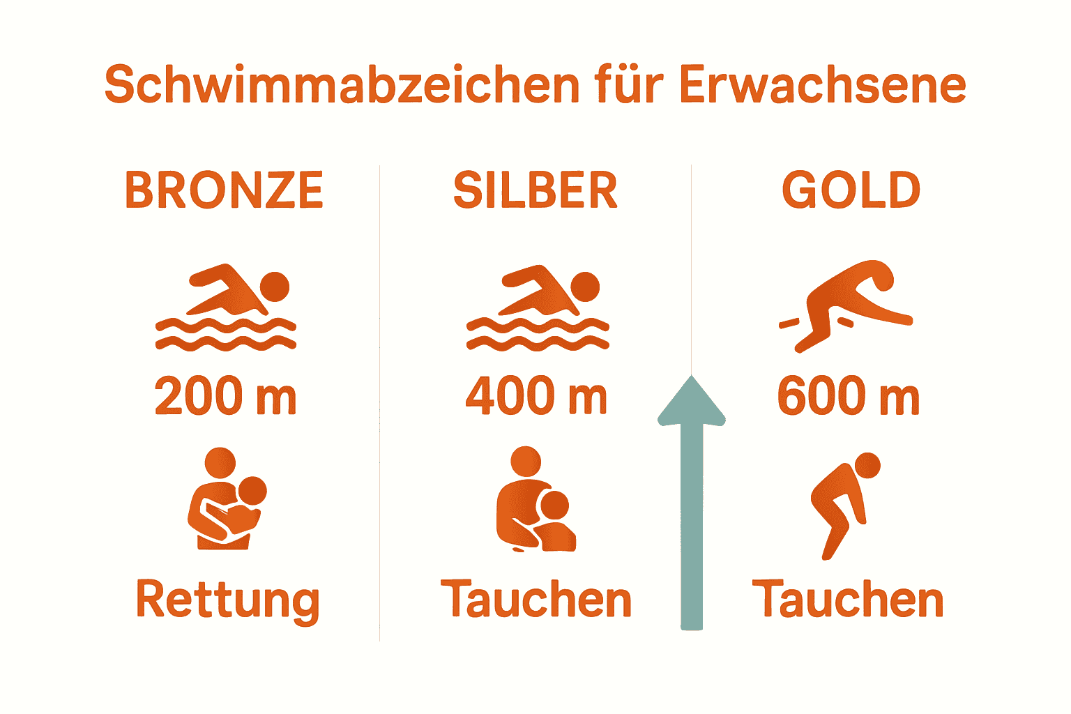 Vergleich Bronze Silber Gold Schwimmabzeichen für Erwachsene