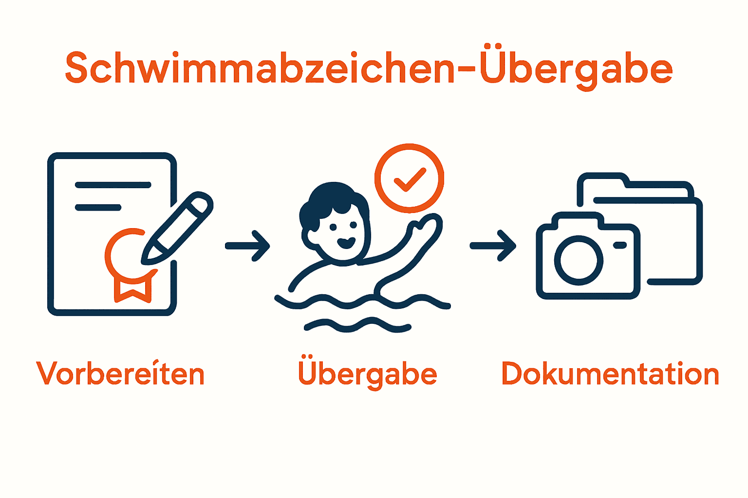 Infografik zu drei Phasen der Schwimmabzeichen-Übergabe
