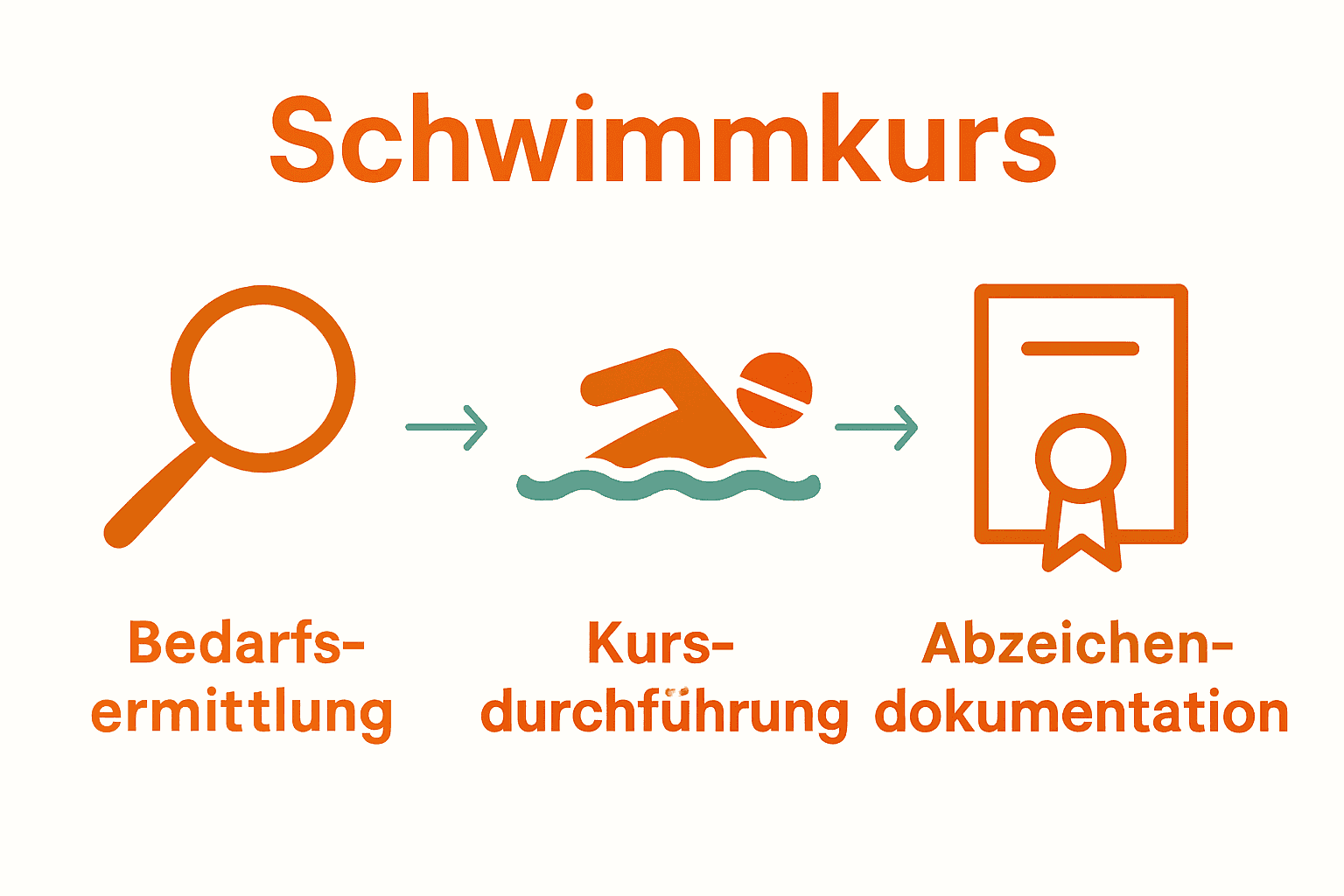 Infografik visualisiert Bedarfsermittlung, Kursdurchführung und Abzeichendokumentation bei Schwimmkursen.
