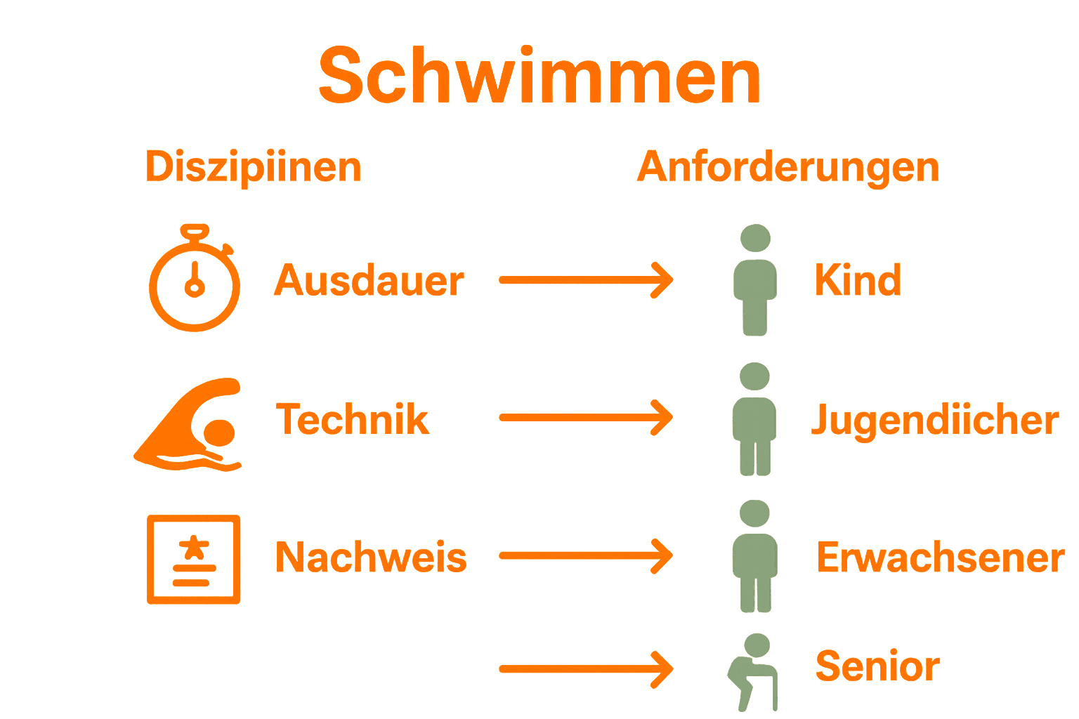 Infografik: Schwimm-Disziplinen und Anforderungen nach Altersgruppen