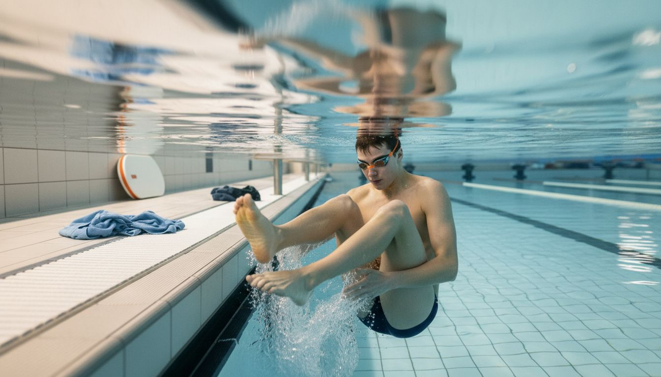 Ein Schwimmer demonstriert die korrekte Technik des Brustbeinschlags.
