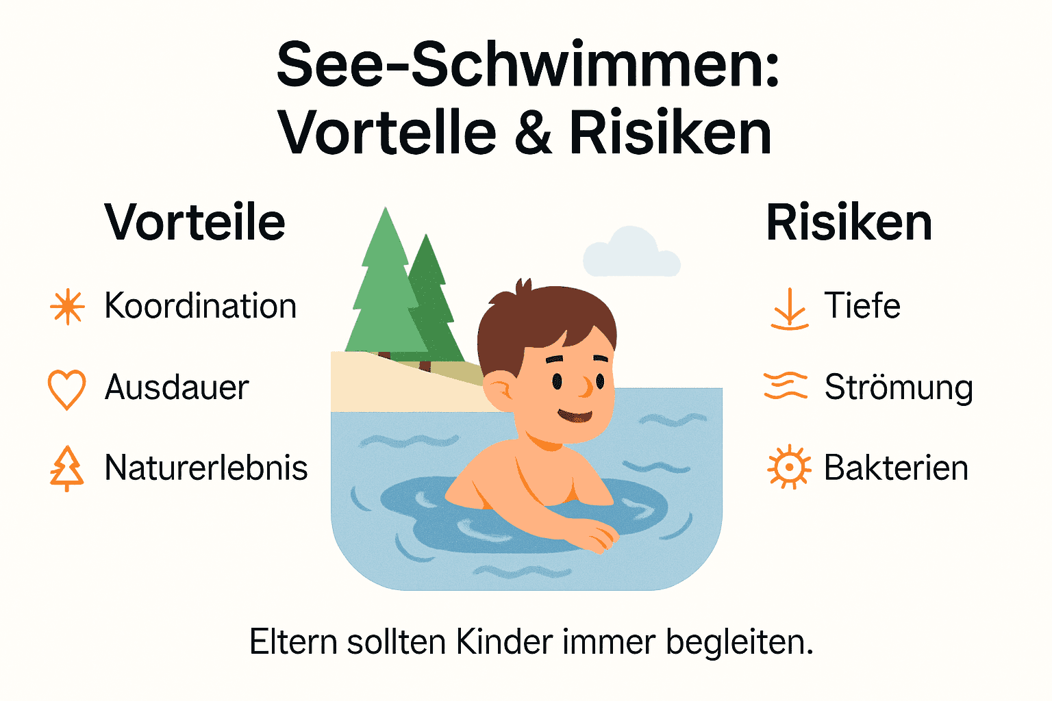 Infografik: Schwimmen im See – Chancen und Risiken auf einen Blick