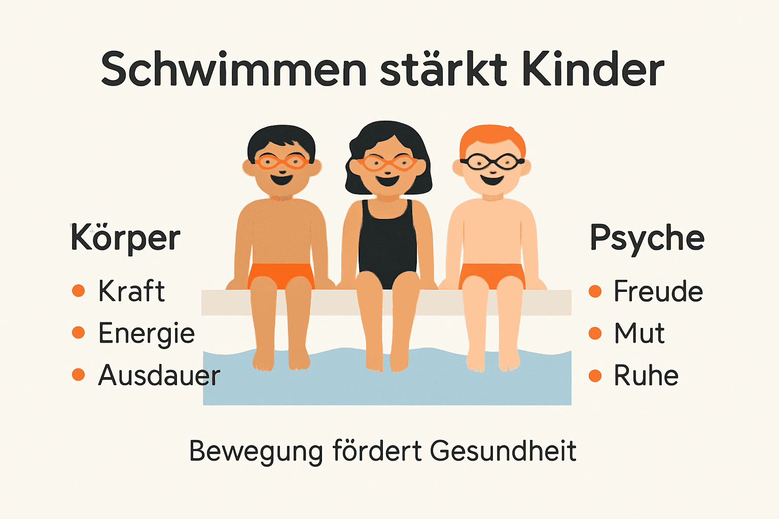 Diese Infografik veranschaulicht, warum Schwimmen für Kinder besonders vorteilhaft ist.
