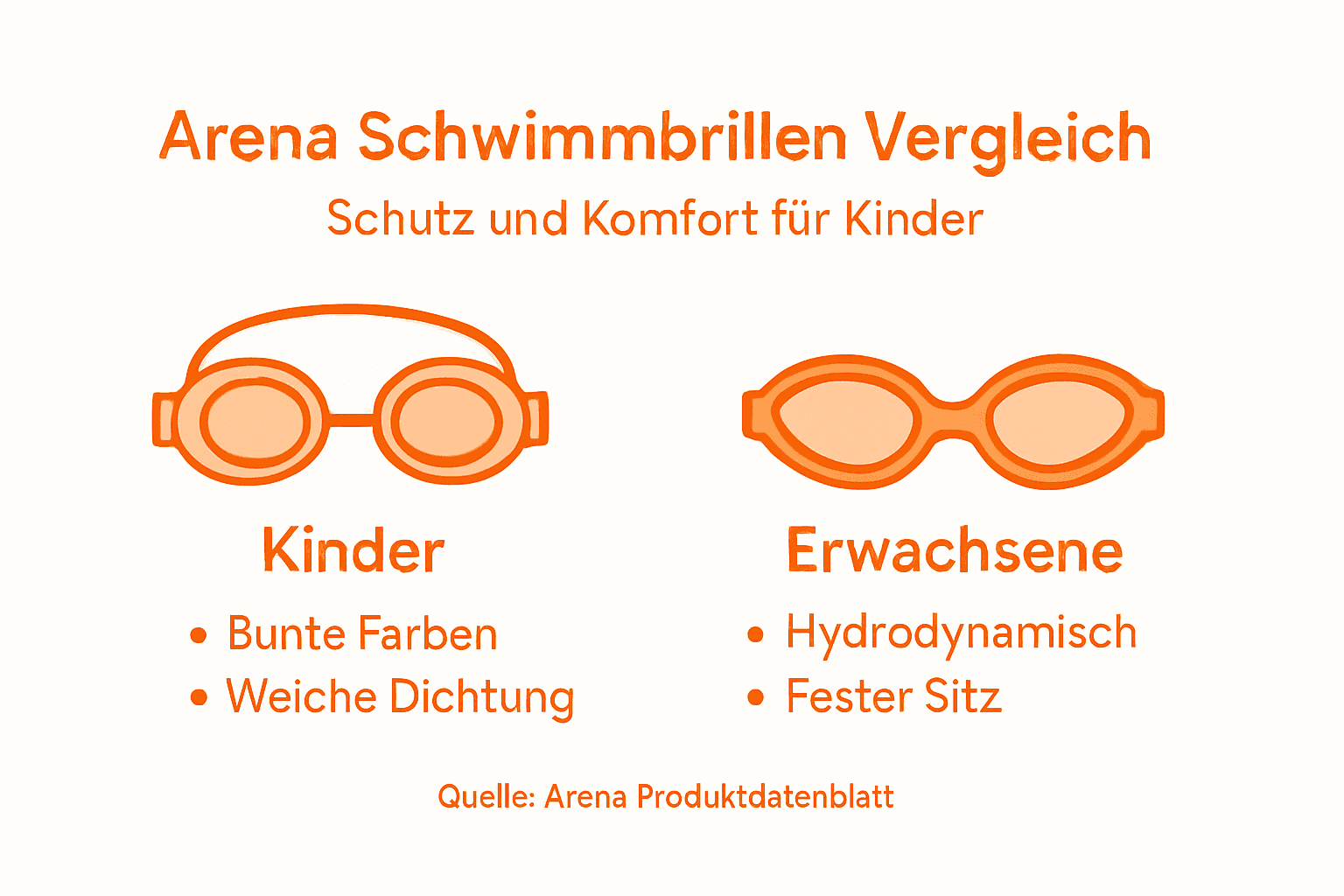 Infographic: Arena swimming goggles comparison – models for children and adults at a glance