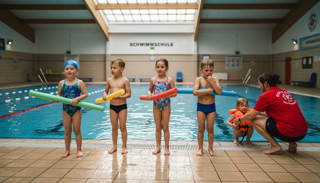 In Recklinghausen warten Kinder gespannt darauf, dass ihr Schwimmkurs beginnt.
