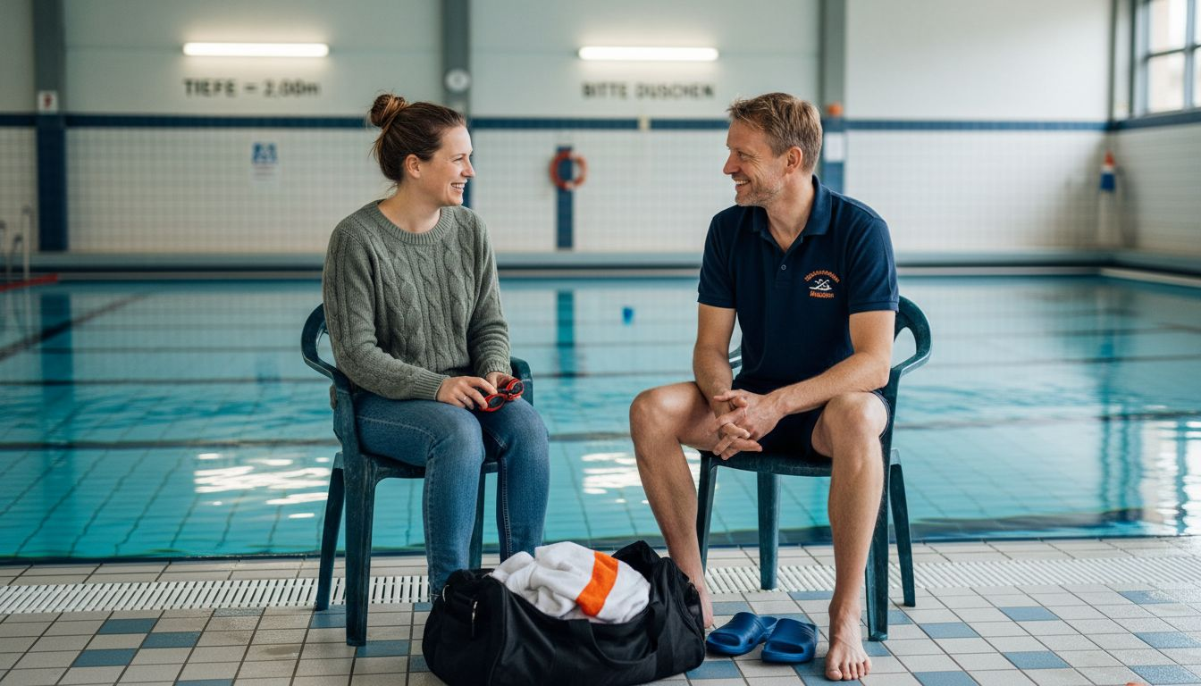 Offenes Gespräch zwischen Schwimmtrainer und Elternteil