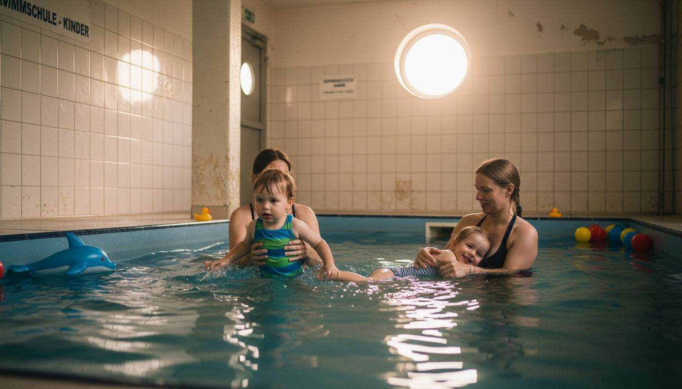 Parents and their children floating relaxed on the water together in the swimming pool.