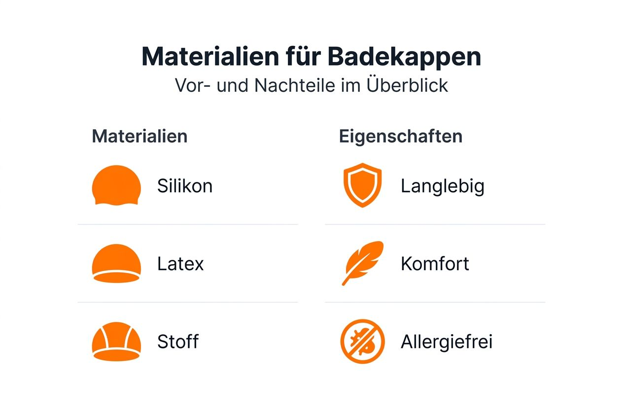 Infografik: Die wichtigsten Materialien für Badekappen und ihre Vorteile im Schwimmkurs