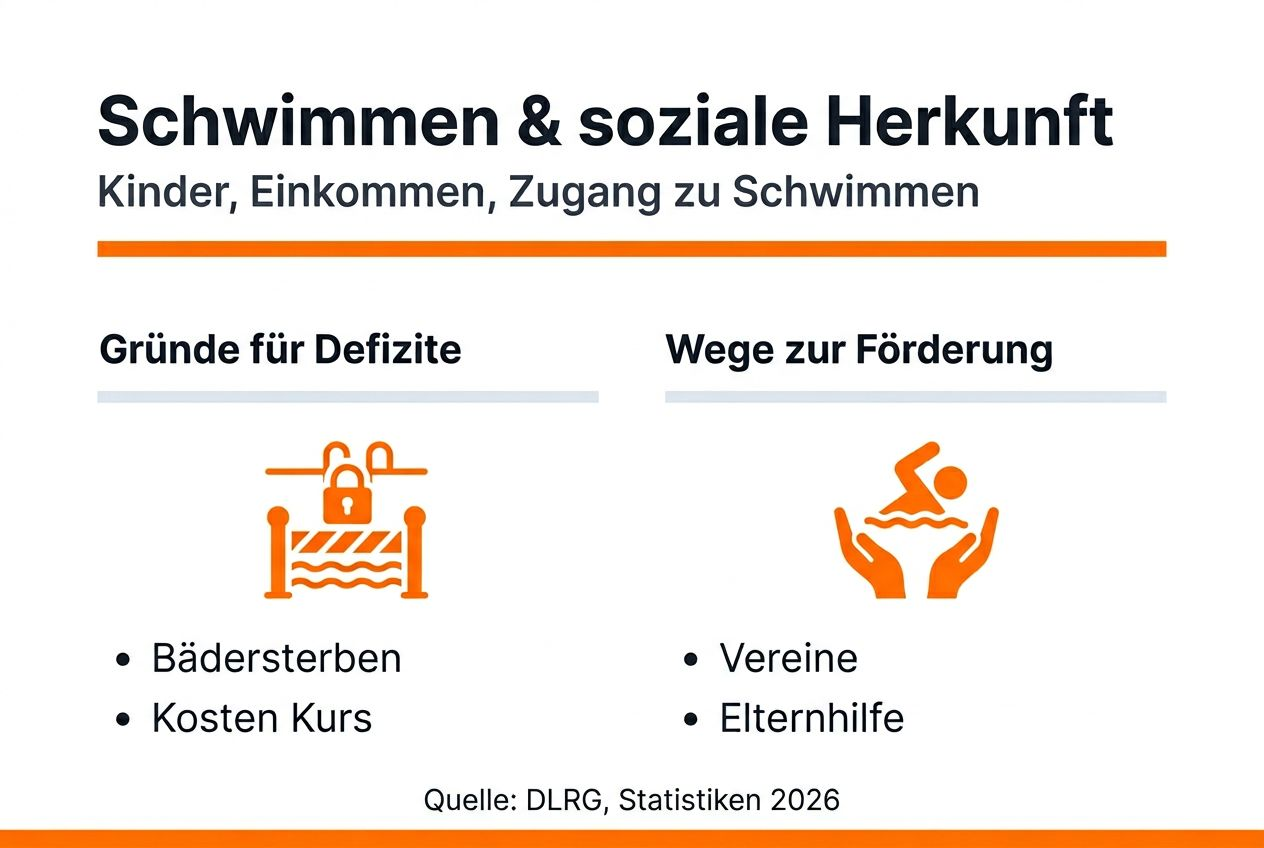 Infographic: Swimming competence, influence of social background and targeted funding opportunities