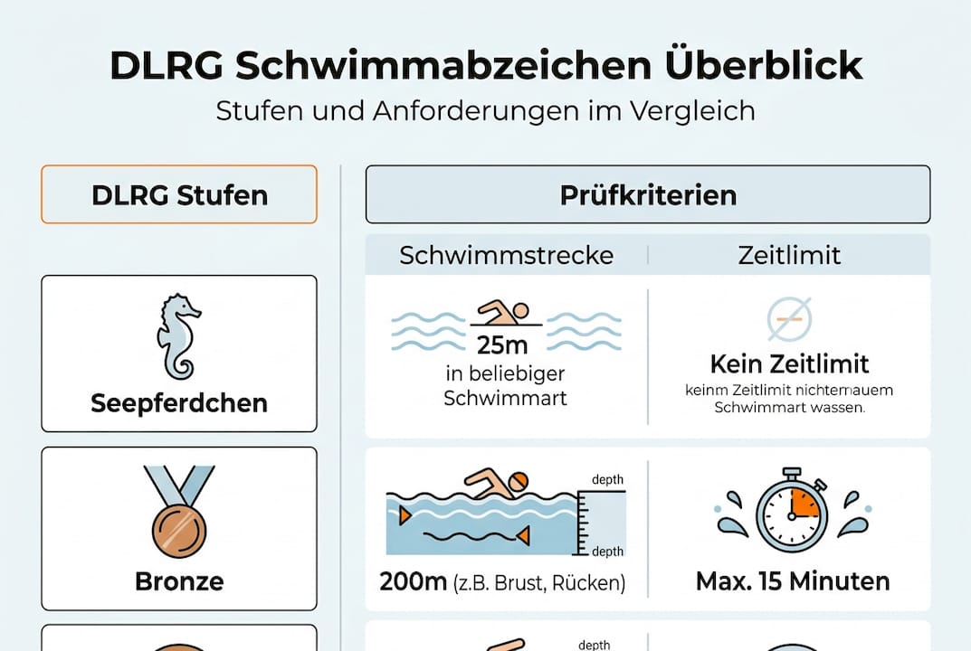 Übersicht der DLRG Schwimmabzeichen und deren Voraussetzungen