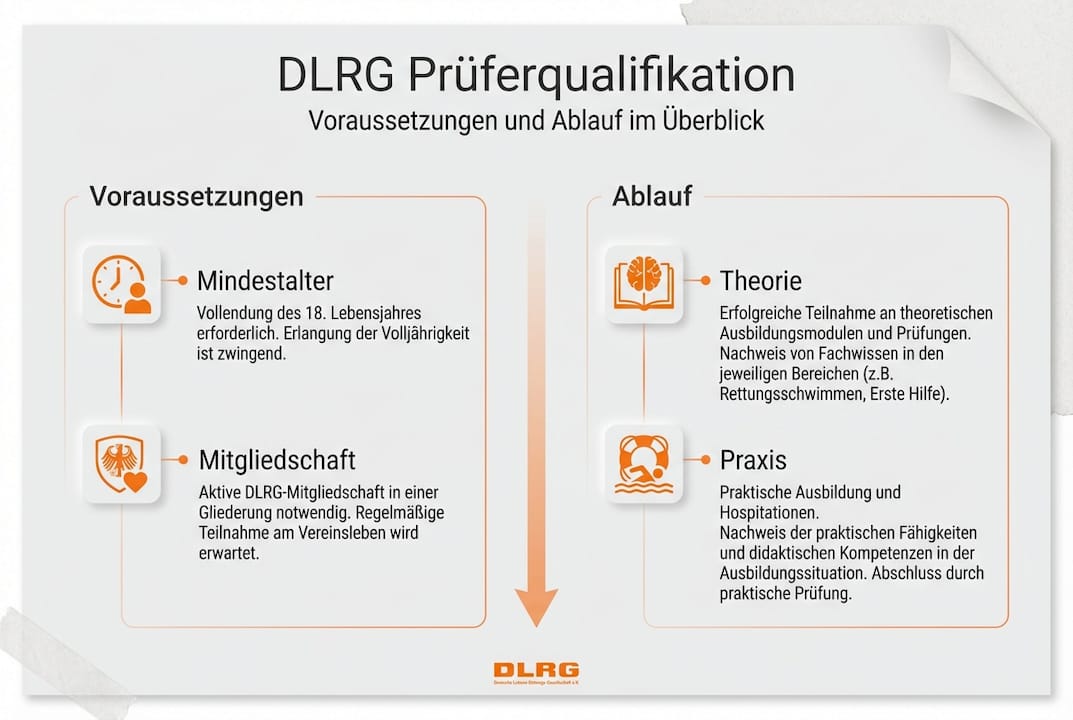 Überblick: So läuft die Qualifikation zum DLRG-Prüfer ab – Infografik