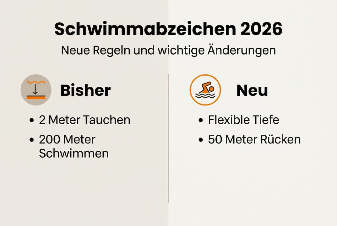 Infografik: Das ändert sich bei den Schwimmabzeichen ab 2026 – neue Regeln und Anforderungen auf einen Blick
