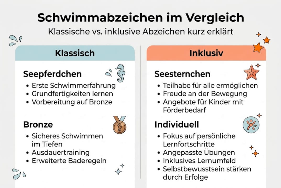 Klassische Schwimmabzeichen im Vergleich zu inklusiven Schwimmauszeichnungen