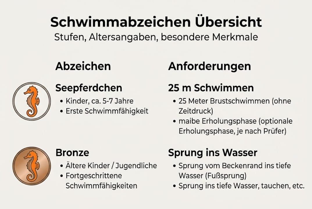 Übersicht: Die verschiedenen Schwimmabzeichen und ihre Voraussetzungen