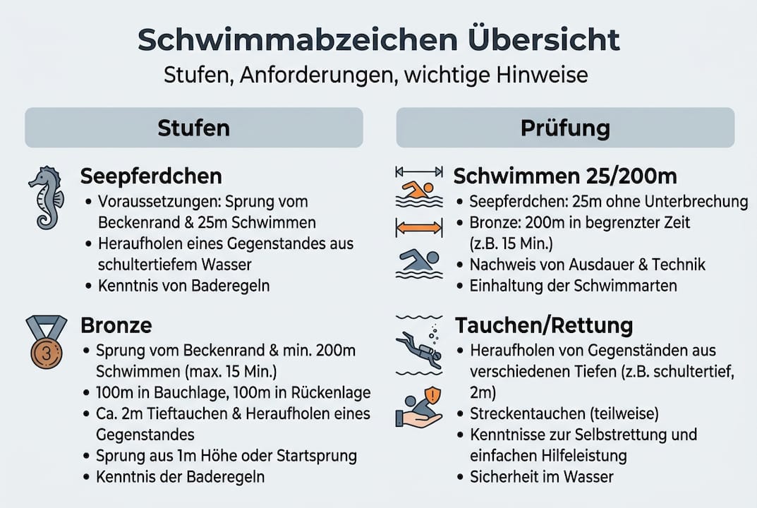 Übersicht: Schwimmabzeichen – Stufen und Voraussetzungen