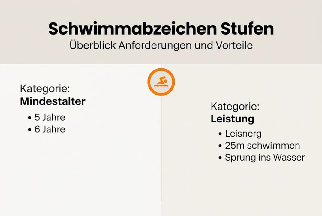 Infografik: Alle Schwimmabzeichen im Überblick – Stufen und Anforderungen auf einen Blick