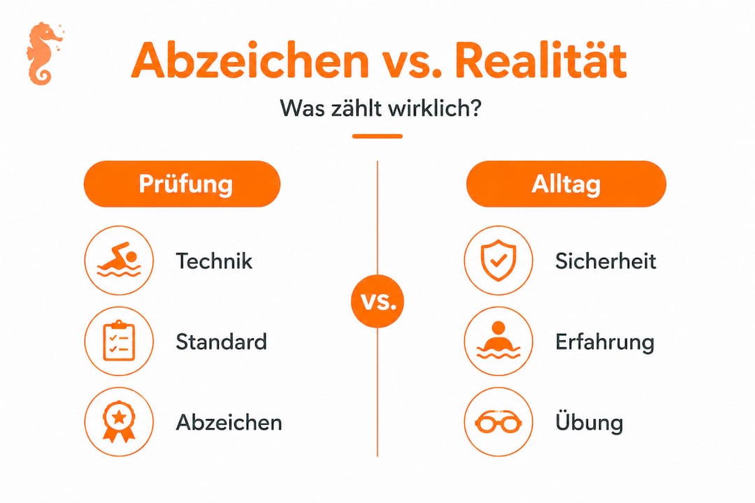 Infografik: Schwimmabzeichen – Prüfungsanforderungen und Realität im Alltag
