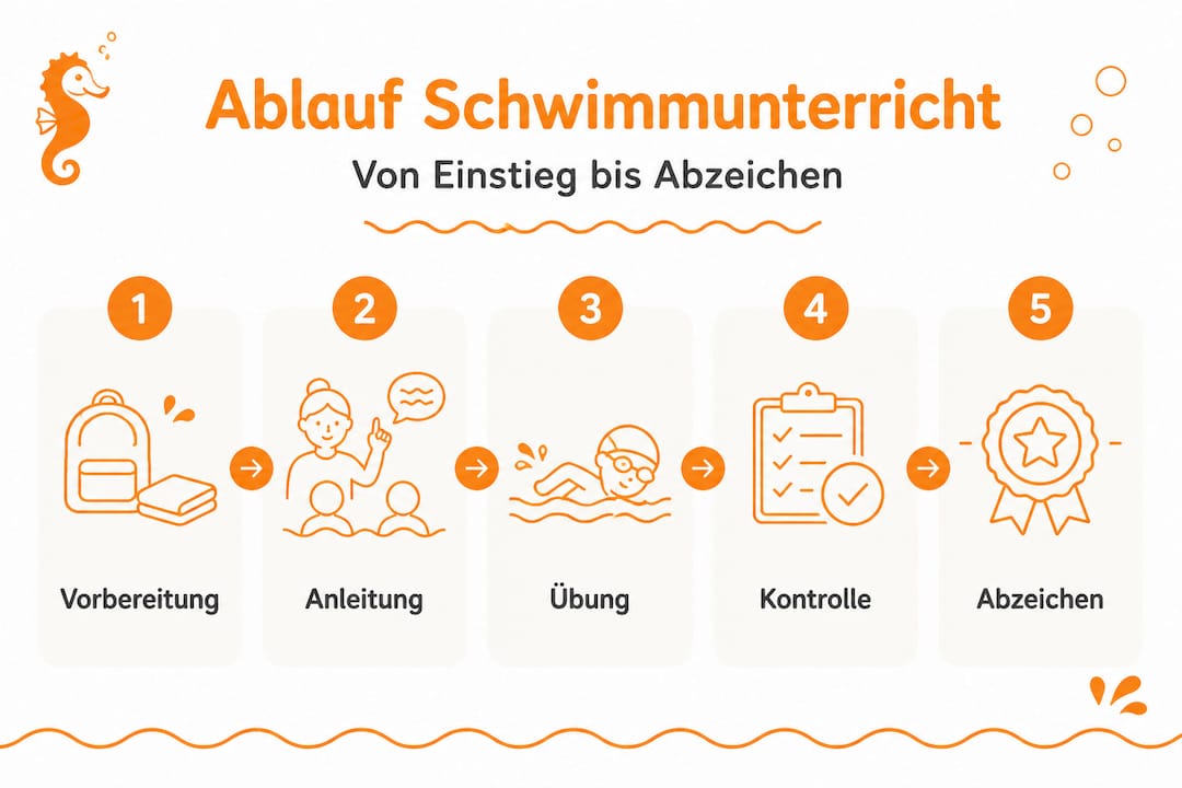 Infografik: So läuft der Schwimmunterricht ab – die fünf wichtigsten Schritte im Überblick
