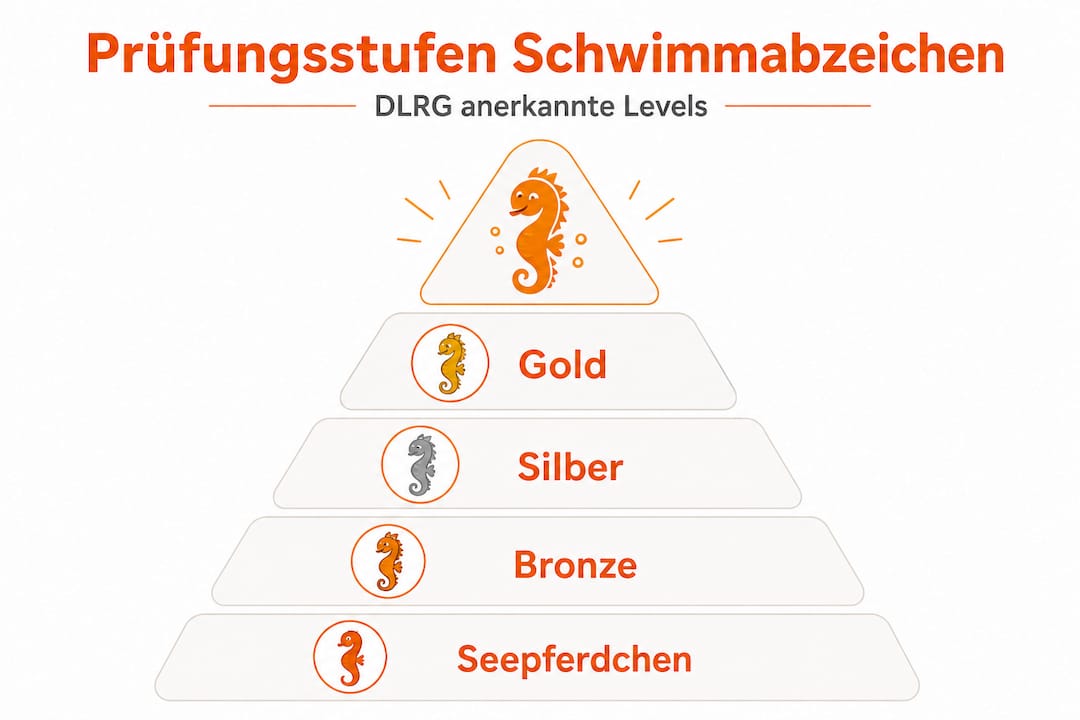 Pyramiden-Darstellung der Schwimmabzeichen: Alle Stufen im Überblick