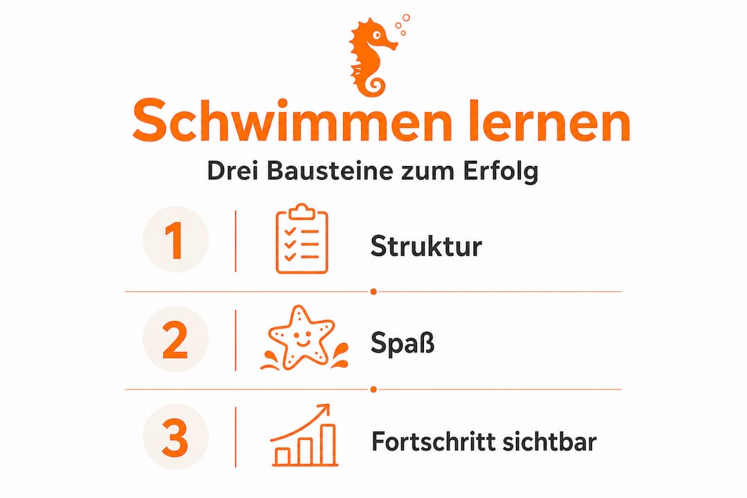 Dreistufige Infografik: So wirst du sicher im Wasser