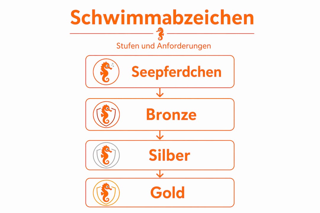 Übersichtsgrafik: Die verschiedenen Stufen der Schwimmabzeichen im Vergleich