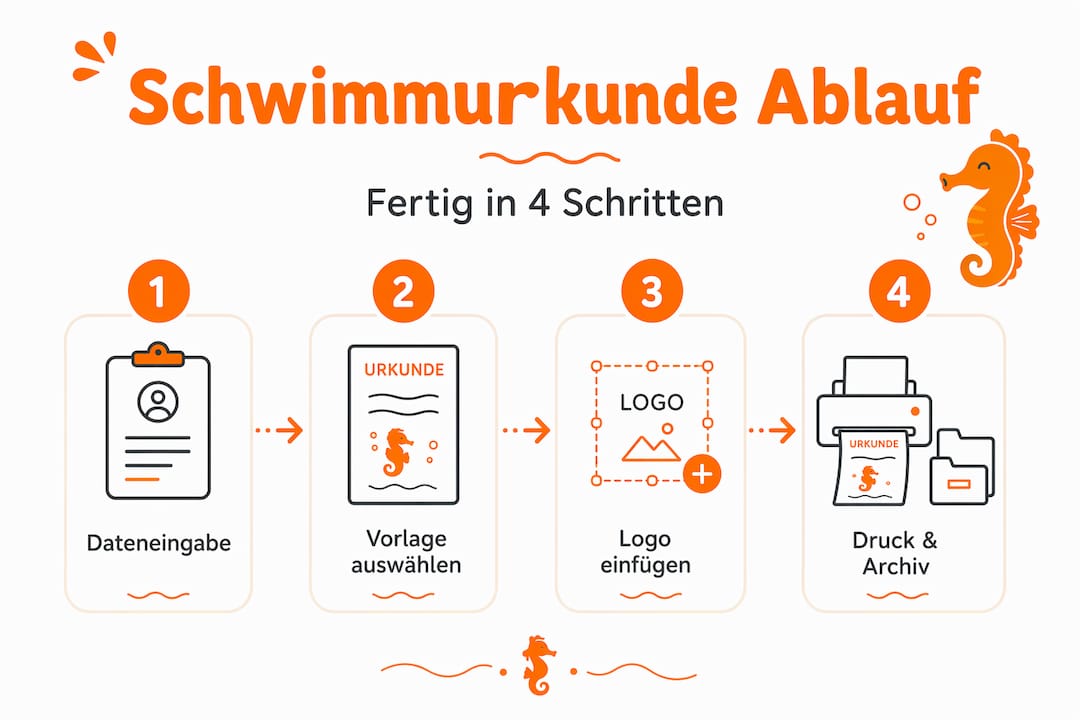 Infografik: So erhältst du deine Schwimmurkunde – der Weg Schritt für Schritt