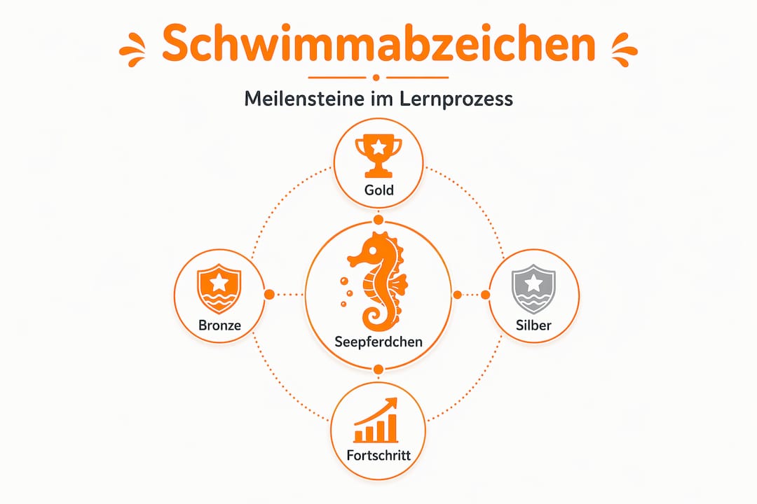 Grafik zur Übersicht der Schwimmabzeichen und ihrer Reihenfolge