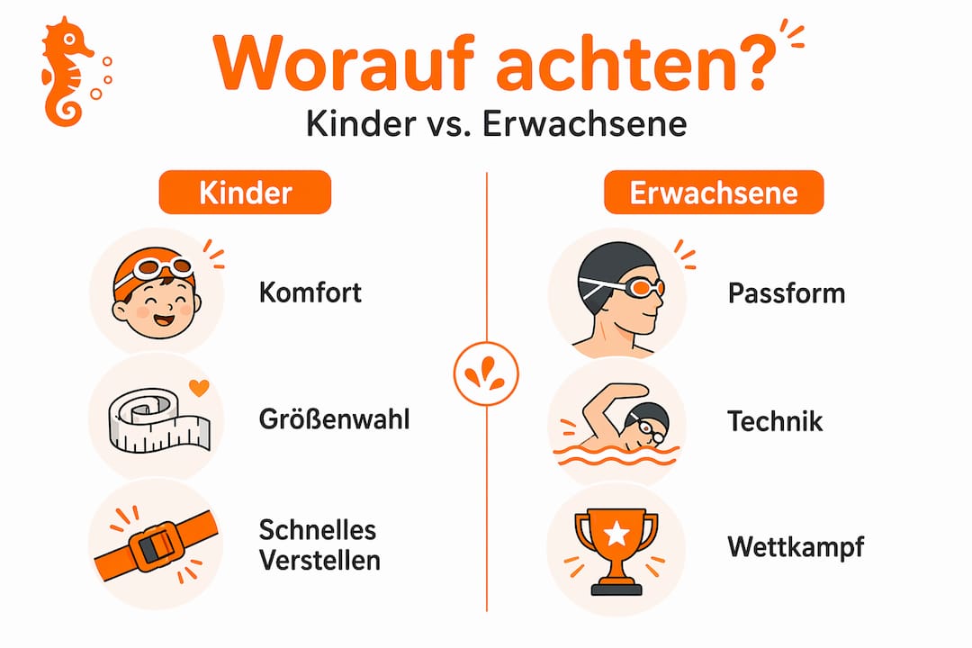 Infografik: Worauf beim Kauf von Schwimmbrillen für Kinder und Erwachsene achten?
