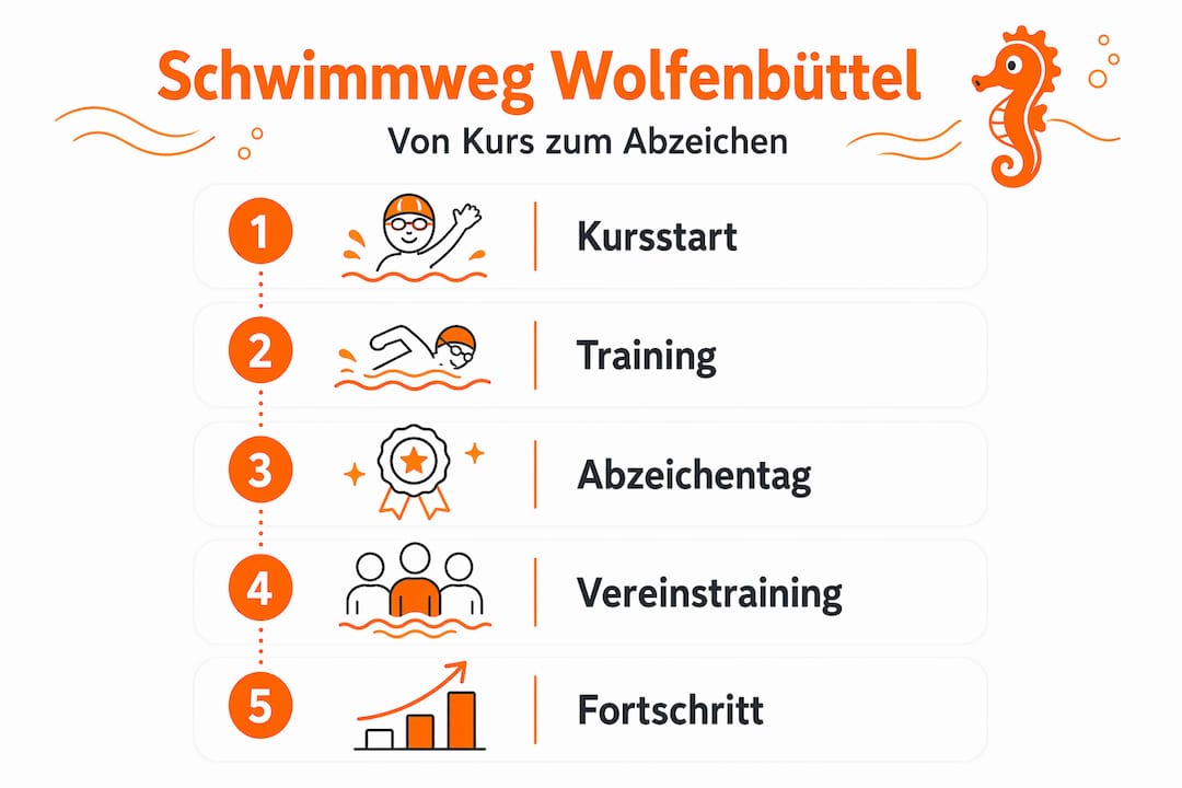 Grafische Übersicht: Schwimmkurse und Schwimmabzeichen auf einen Blick