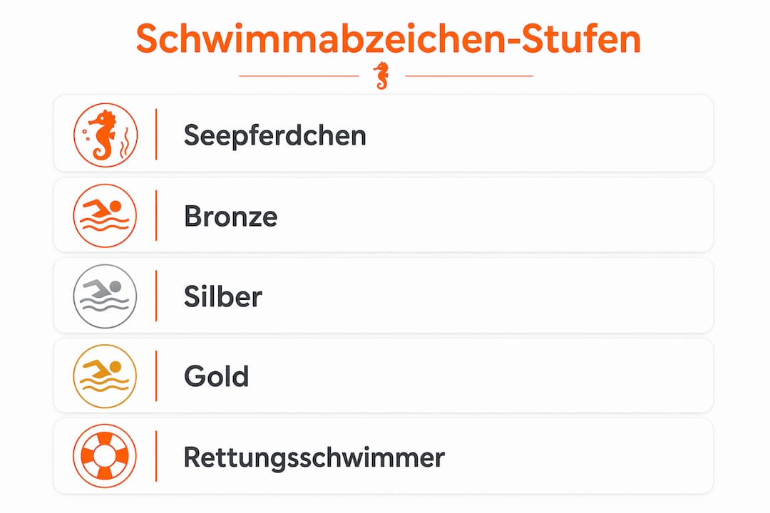 Anschauliche Infografik: Alle Schwimmabzeichen im Überblick