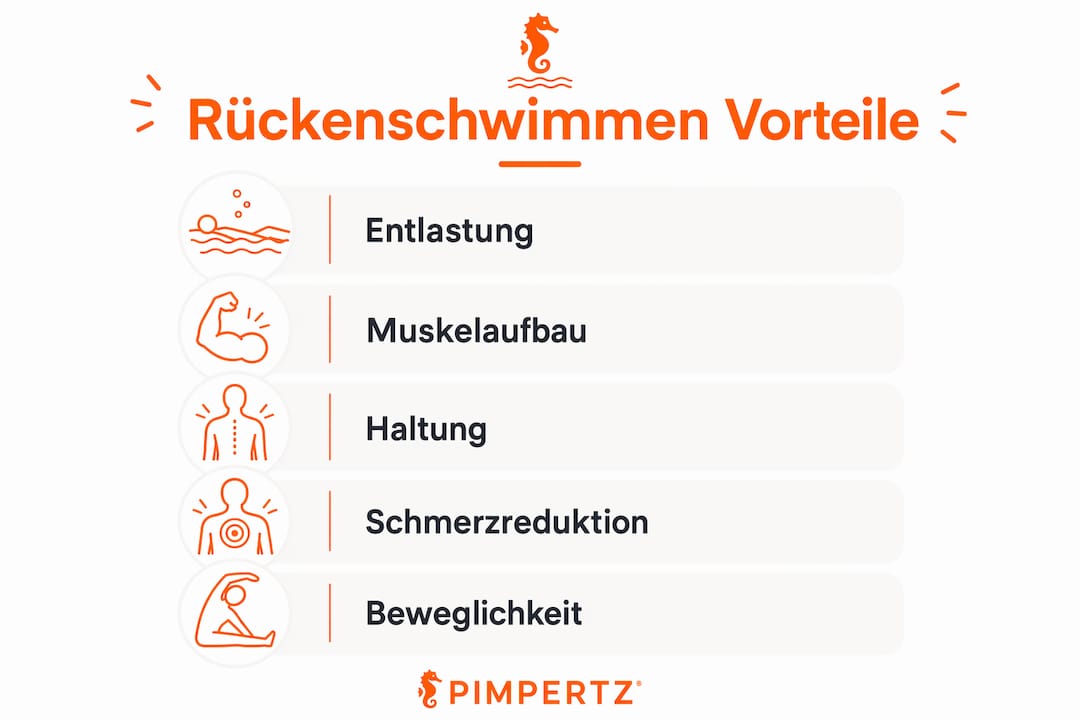 Diese Infografik veranschaulicht Schritt für Schritt, welche Vorteile das Rückenschwimmen bietet.