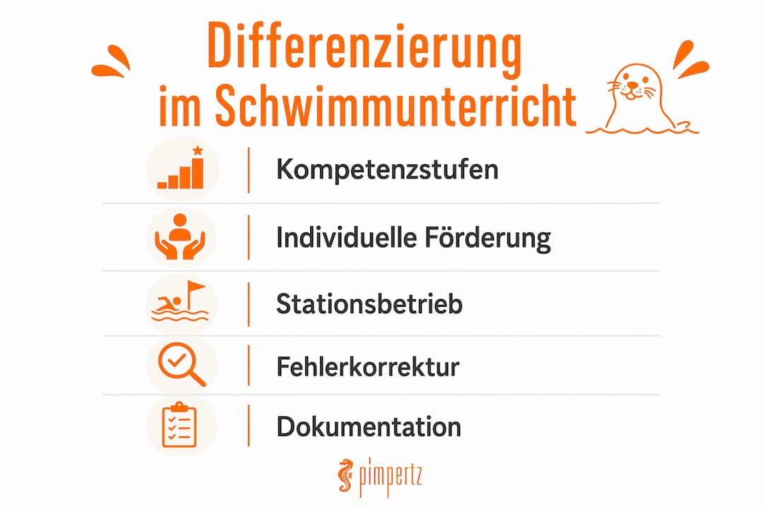 Grafik: So gelingt Differenzierung im Schwimmunterricht – Schritt für Schritt erklärt