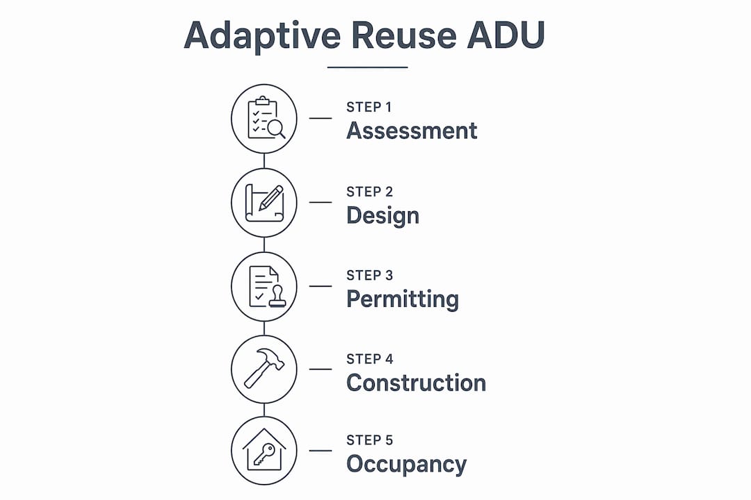 Infographic outlining adaptive reuse ADU conversion steps