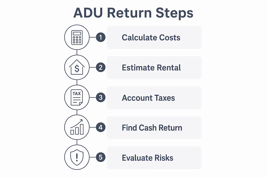 Infographic showing steps to calculate ADU investment return