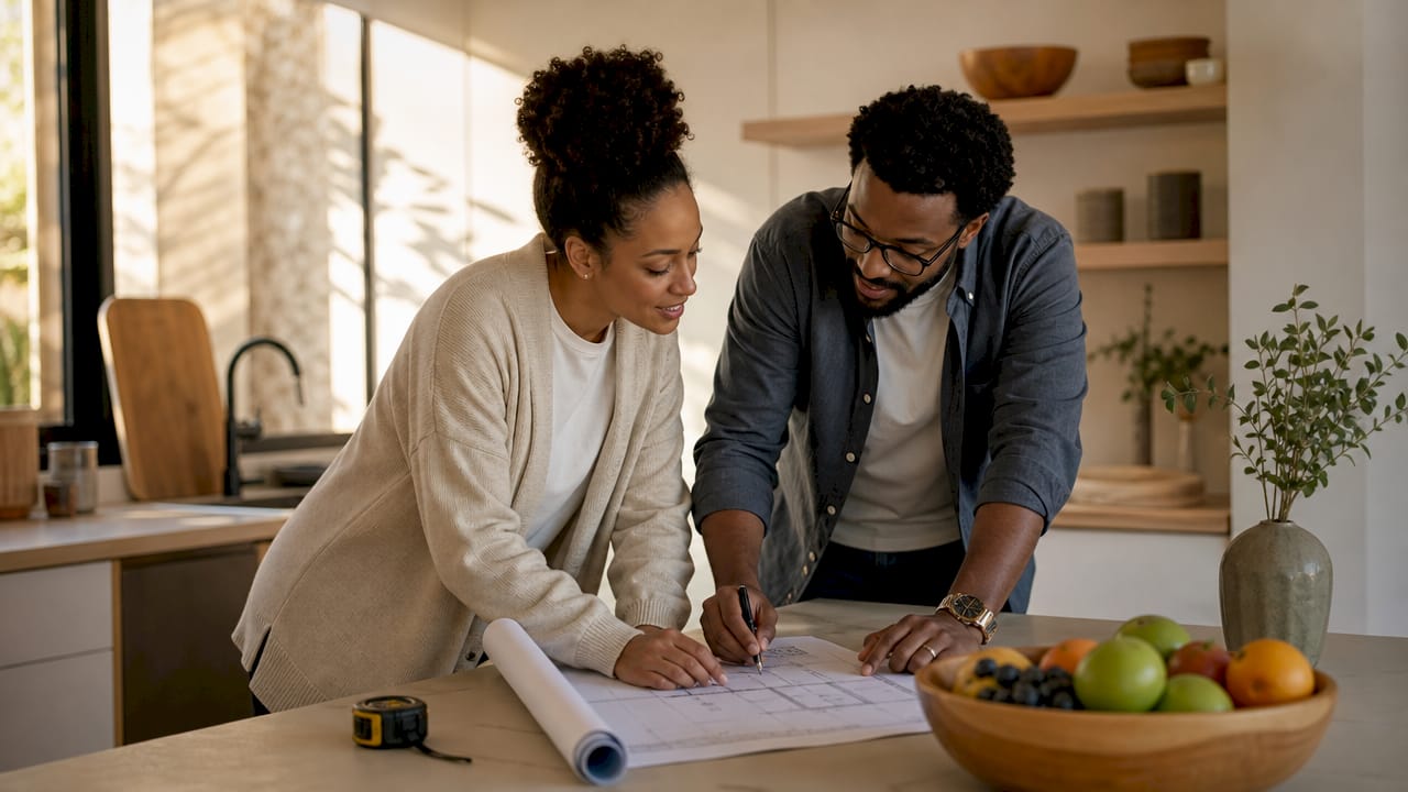 Couple discussing one-bedroom ADU layout