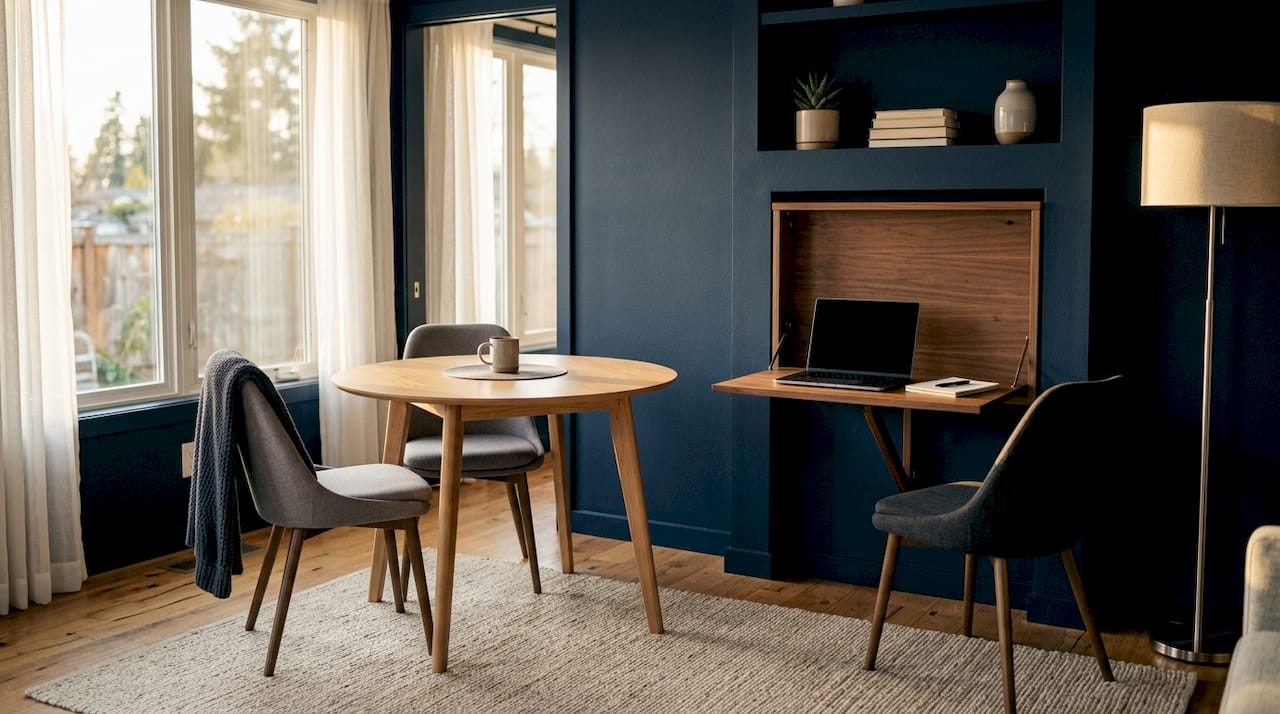 Open floor plan bright small ADU interior