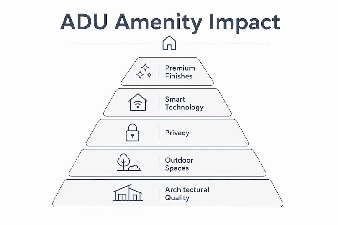Infographic showing hierarchy of ADU amenities impacting rental premiums