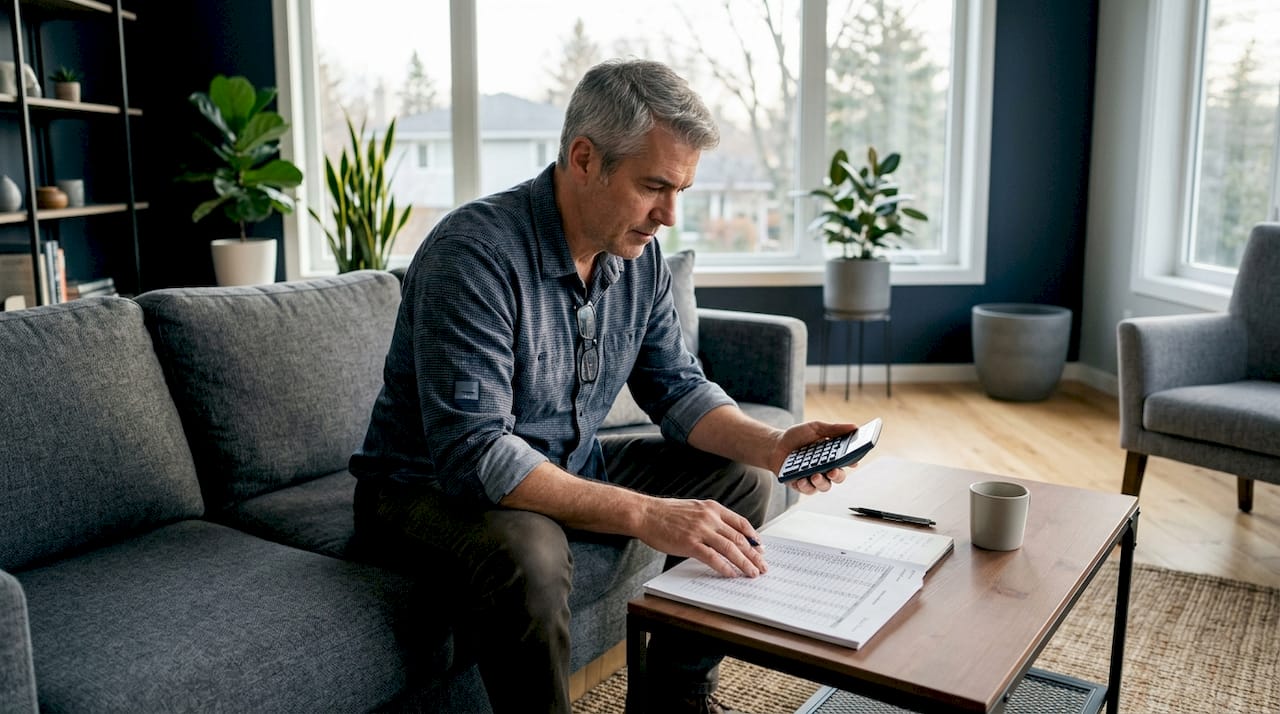 Man calculating ADU rental income at desk