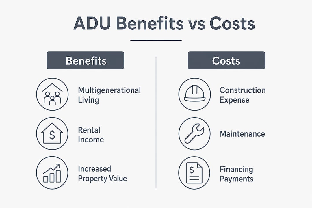 Infographic comparing ADU benefits and costs