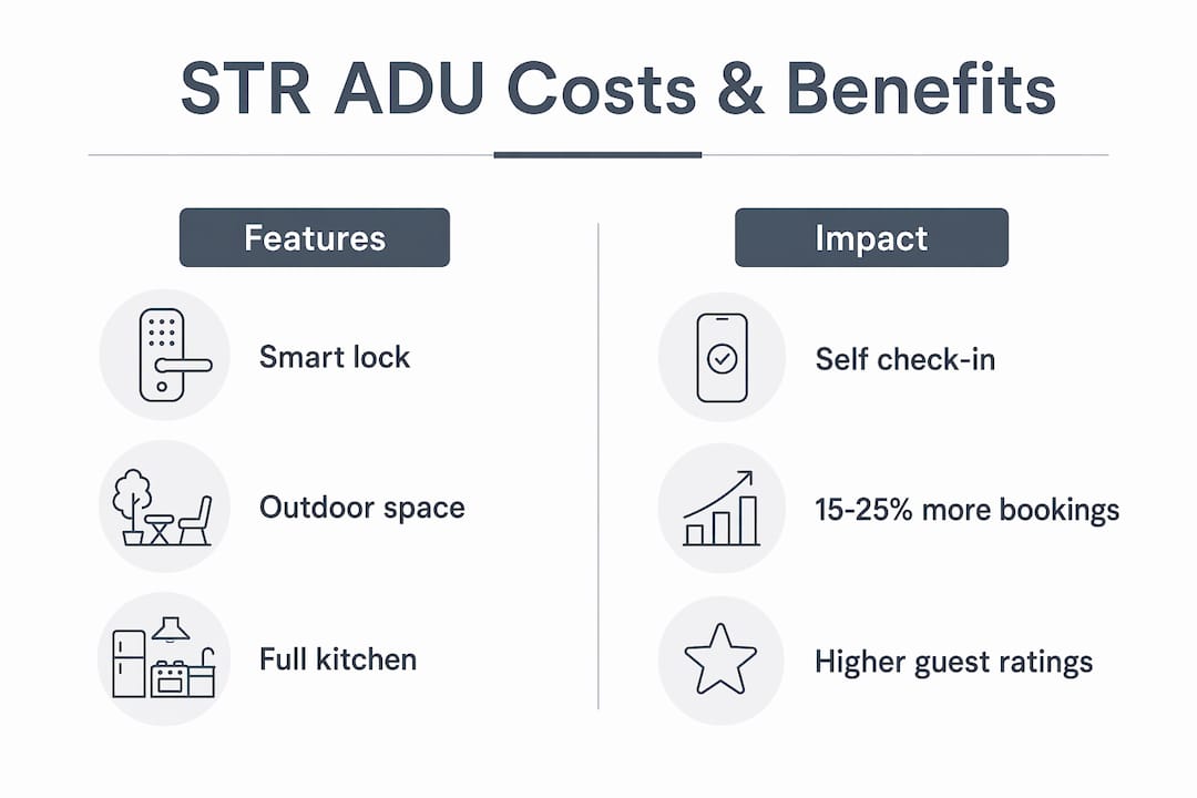 Infographic comparing short term rental ADU features and impacts
