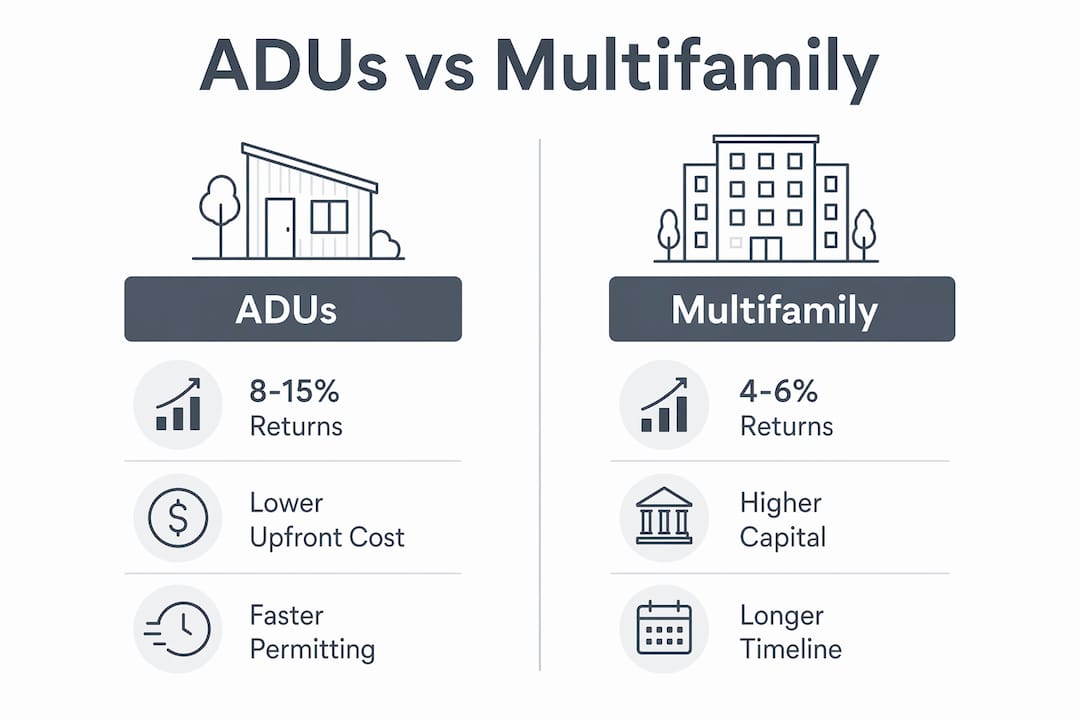 Infographic comparing ADU and multifamily investment metrics