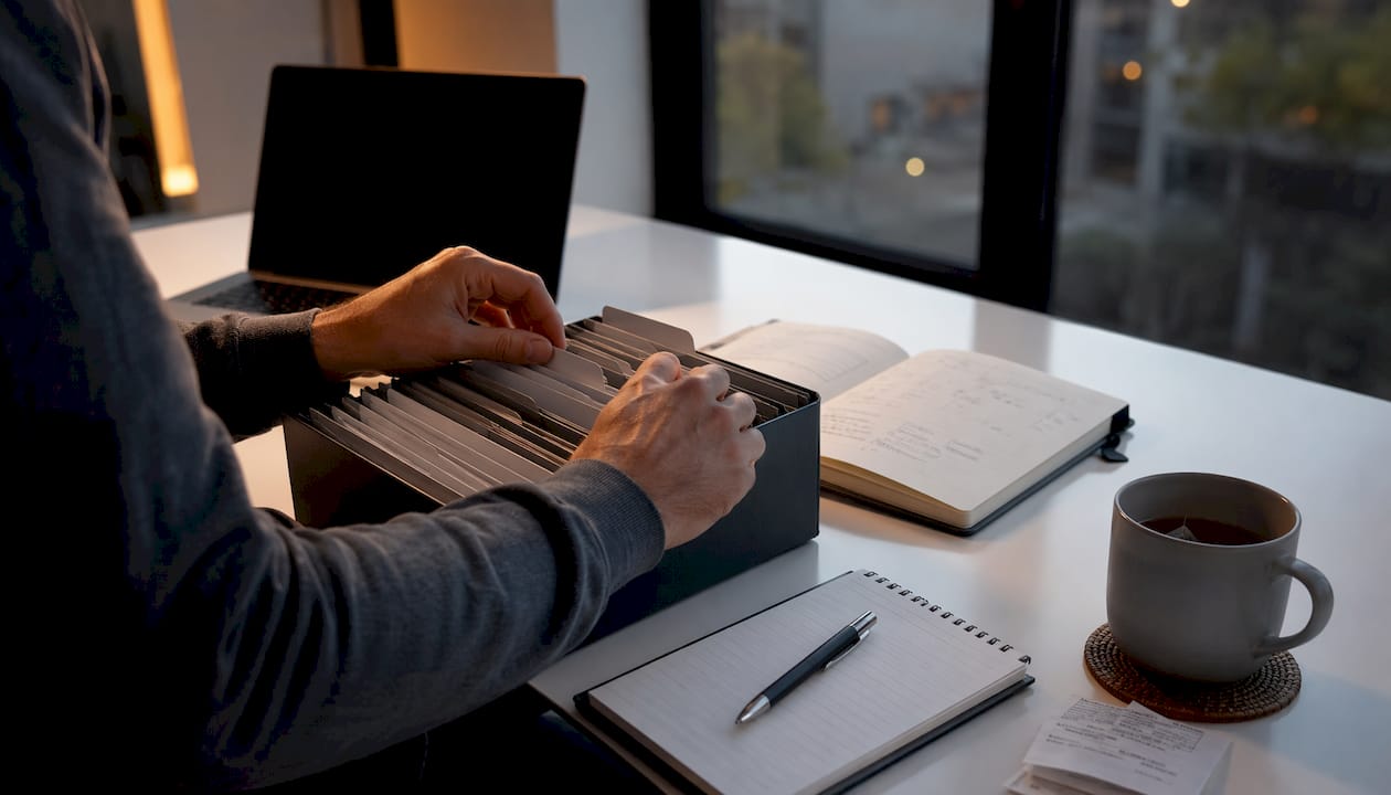 Hands organizing ADU lease folders