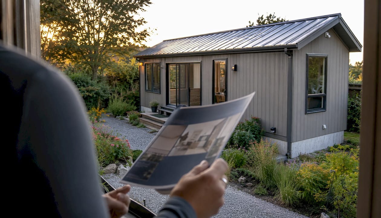 Modular home on foundation with financing brochure