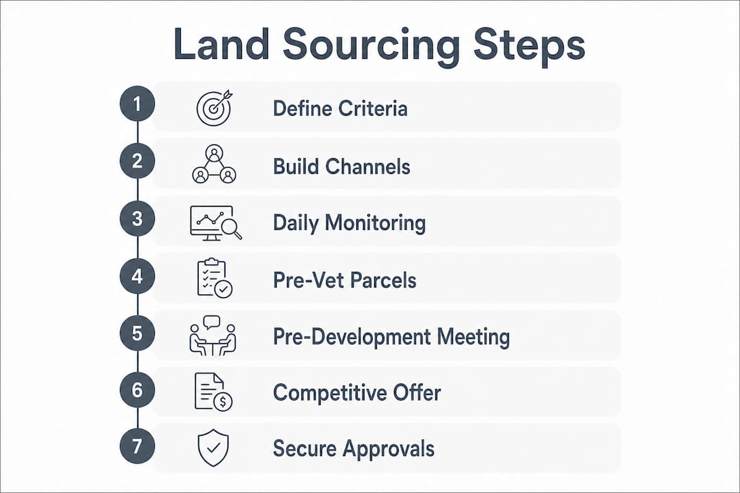 Infographic showing step-by-step land sourcing process