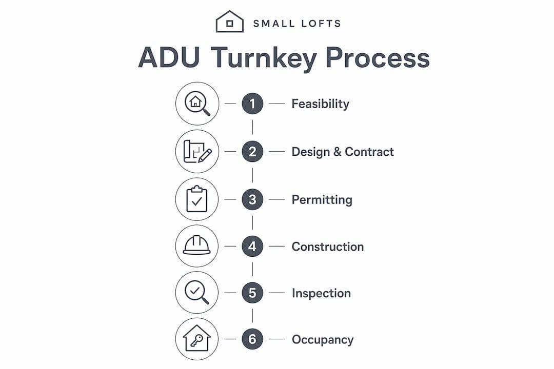 Infographic illustrating turnkey ADU process steps